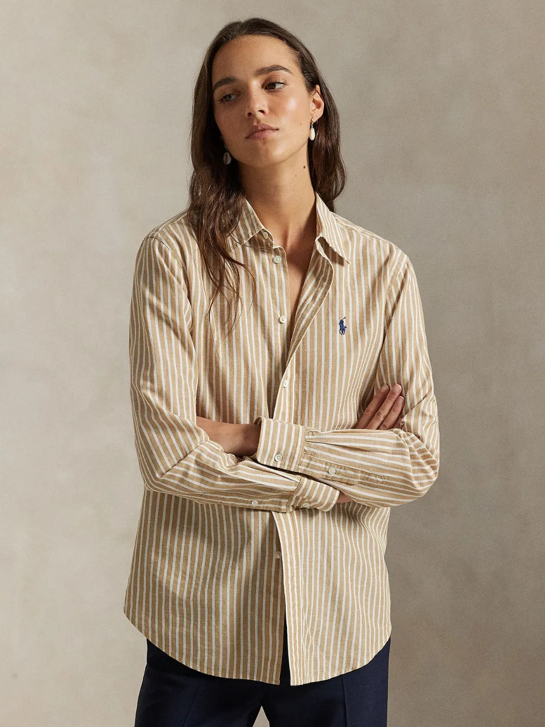 CLASSIC FIT STRIPED COTTON LINEN SHIRT