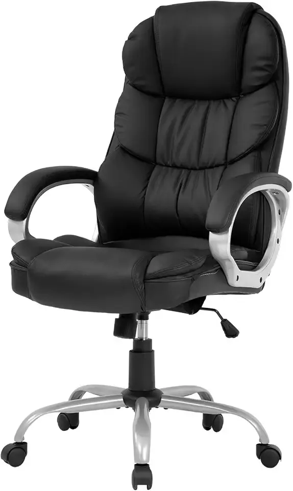 Office Chair Computer High Back Adjustable Ergonomic Desk Chair Executive PU Leather Swivel Task Chair with Armrests Lumbar Support (Black)