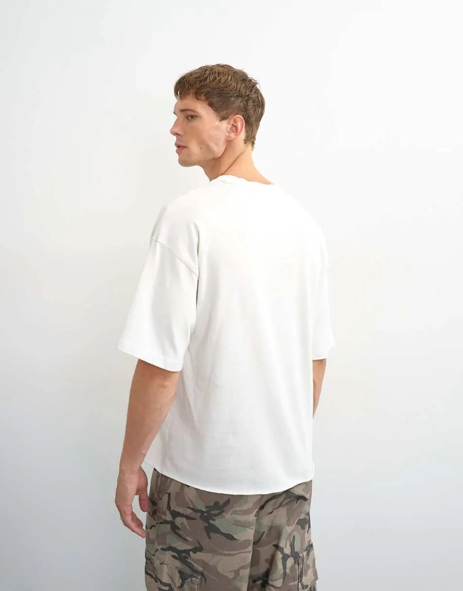 Topman relaxed crop fit vintage rays print t-shirt with distressing in ecru