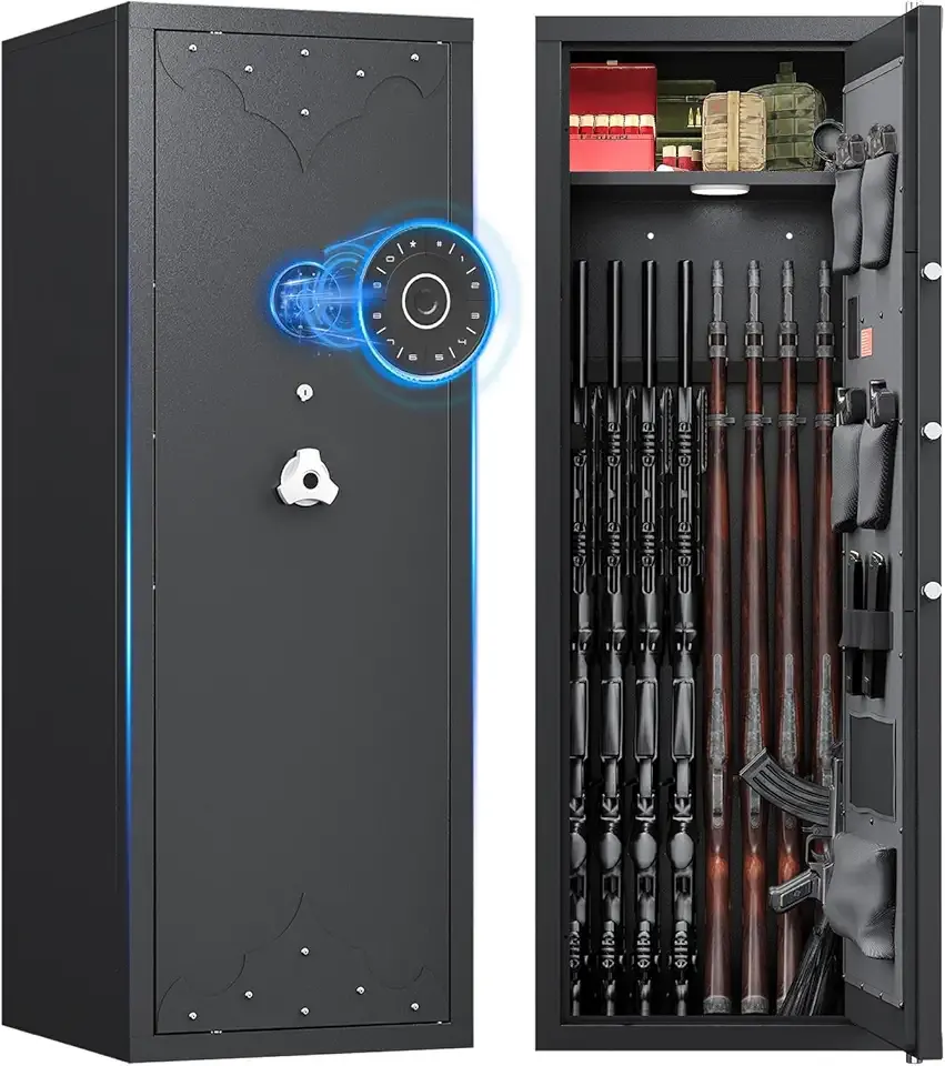 10-15 Gun Safe for Home, Large Capacity Rifle and Pistol Security Cabinet Quick Access Digital Keypad Lock, Backup Keys, Adjustable Shelves, Heavy Duty Steel Construction for Secure Firearms Storage