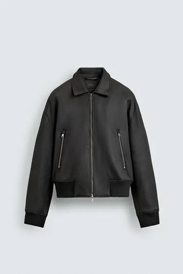 LEATHER EFFECT BOMBER JACKET