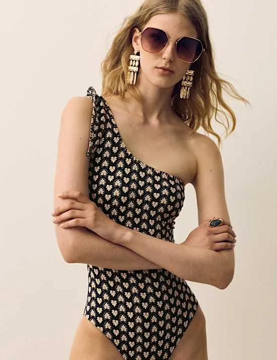 Gepolsterter One-Shoulder-Badeanzug mit Musterprint