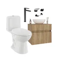 Combo Sanitario Cima, Mueble Palermo 60 Cm Fresno + Lavamanos Spazio Griferia Mate Black + Accesorios Negros