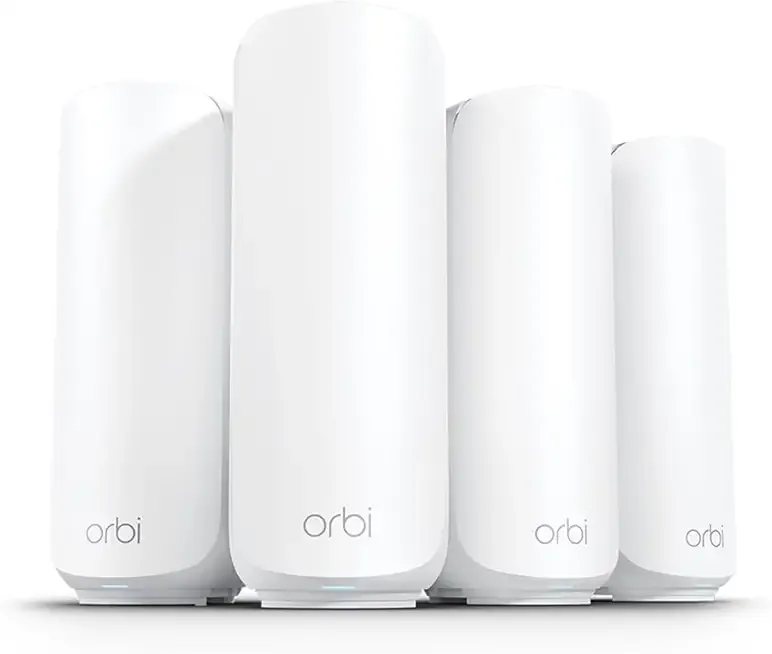 Orbi 370 Series Dual-Band WiFi 7 Mesh Network System for Home (RBE374) - Wireless Router + 3 Extenders, Security Features, 5 Gbps, Covers 8,000 sq.ft., 70 Devices, 2.5GB Internet Port, BE5000