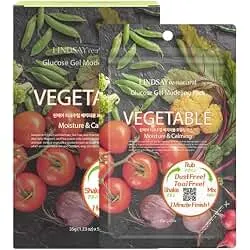 LINDSAY re:natural Vegetable Korean Modeling Mask, Hydrate & Calm, 5x35g | Korean Peel Off Mask with Aloe Vera & Mugwort, Glucose Gel Modeling Pack | Home Spa for Dry Skin | No Bowl Needed