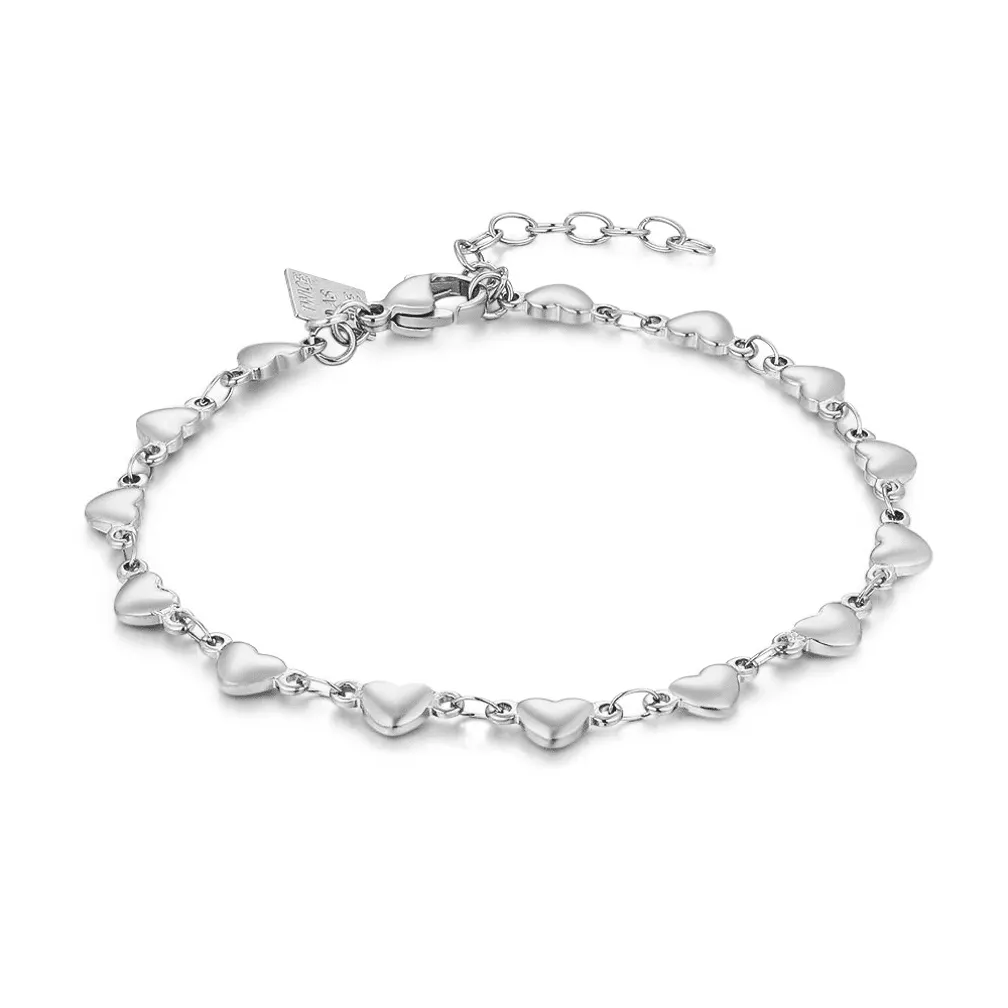 Armband in edelstaal, 14 zilverkleurige hartjes