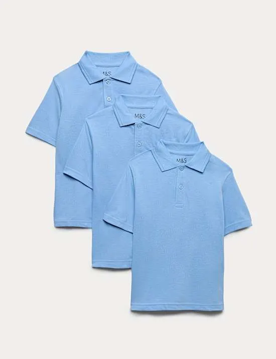3 Pack Unisex Stain Resist School Polo Shirts (2-18 Yrs)