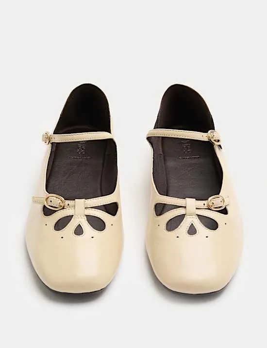 Leather Cut Out Mary Jane Ballet Pumps