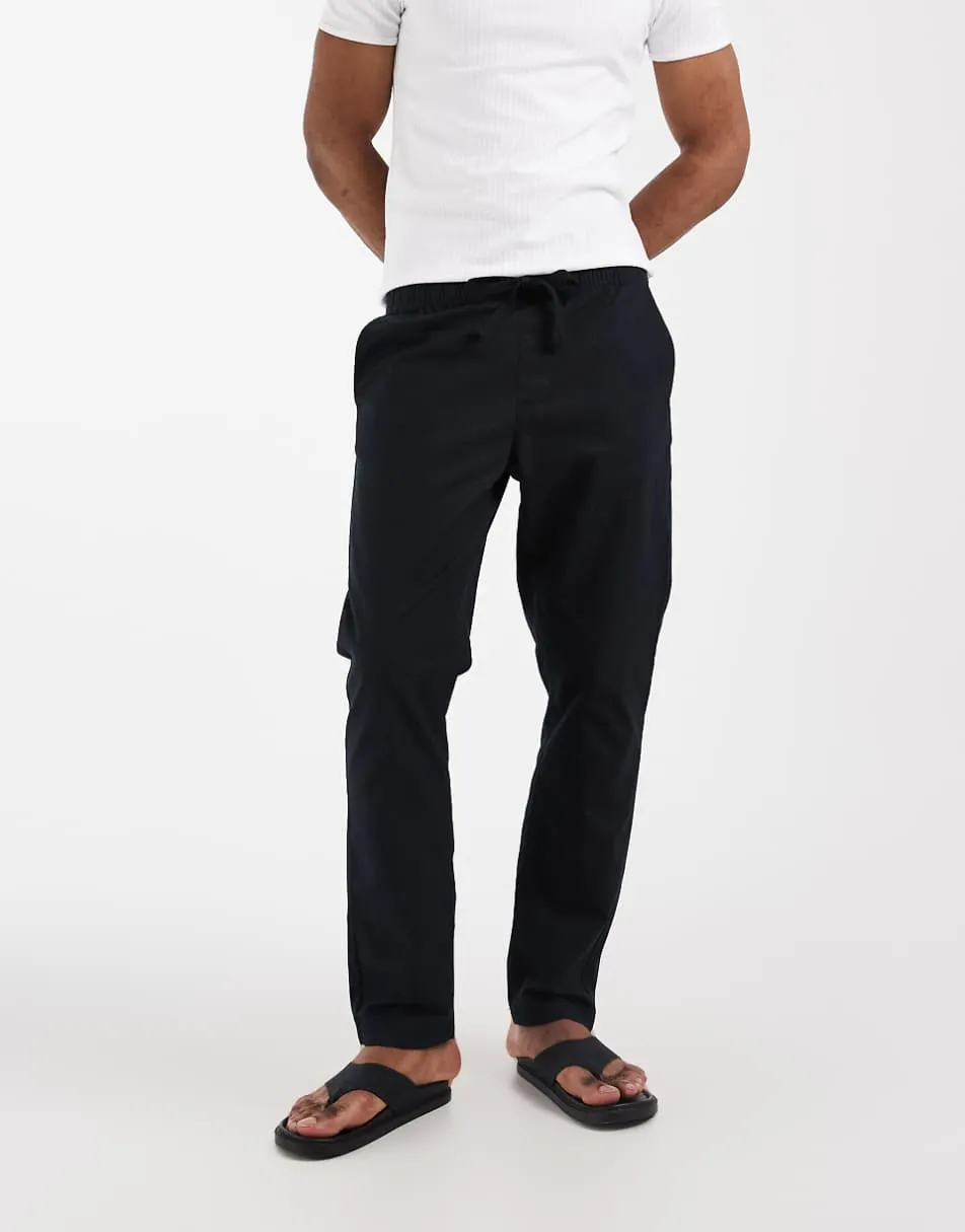 ASOS DESIGN linen blend trousers in black