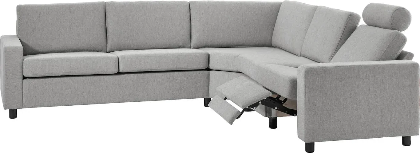 Sone lav hjørnesofa Modulsofa. 2,5 seter + stort hjørne + 1 seter + 1 seter med recliner i stoff Atlas, armlene J.