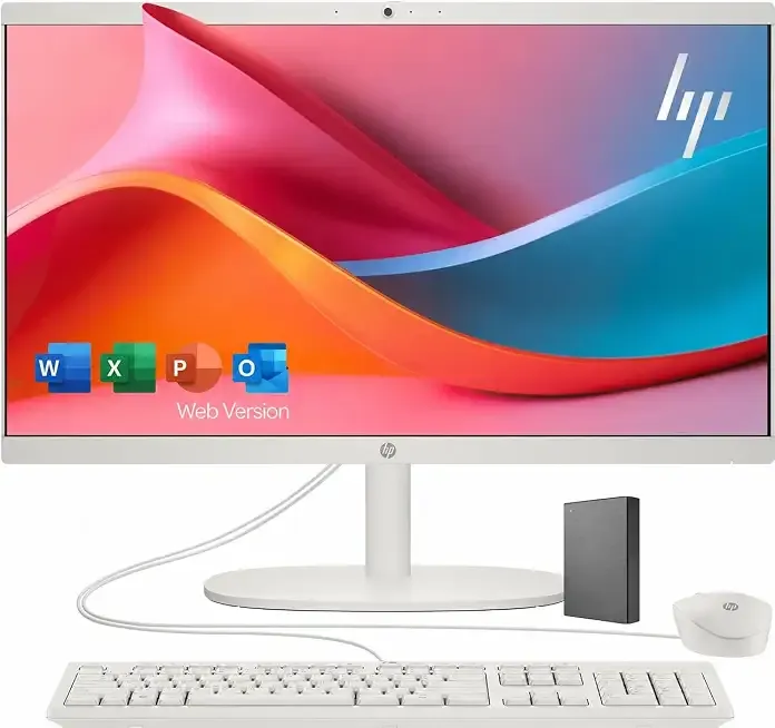 HP 22“ All-in-One Desktop Computer, 8GB DDR5 RAM, 640GB Storage | Full HD Ultra-thin Screen, Intel Quad-Cores, 512GB Exernal and 128GB UFS Storage, WiFi6, Keyboard & Mouse, Windows 11