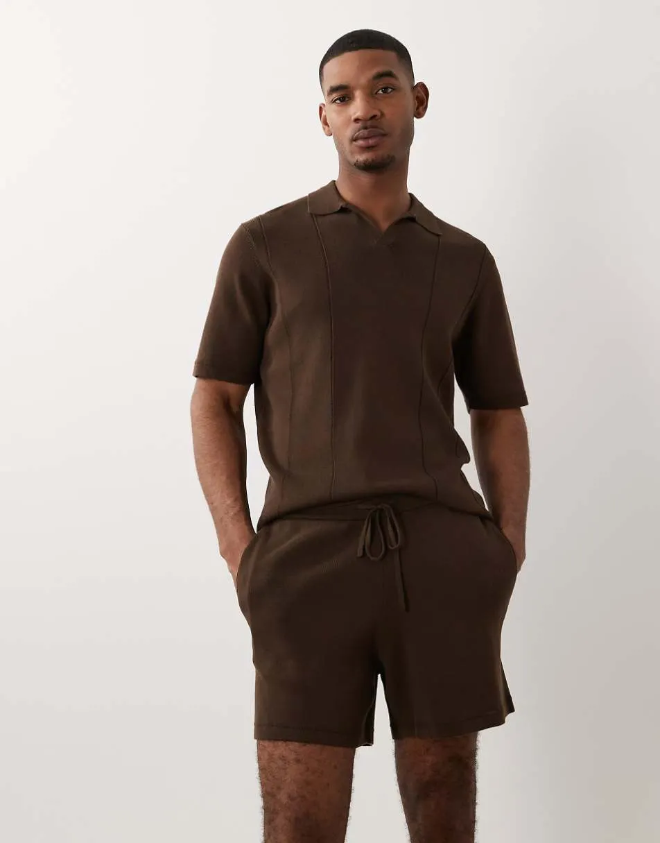 ASOS DESIGN compact knit shorts co-ord in brown - BROWN