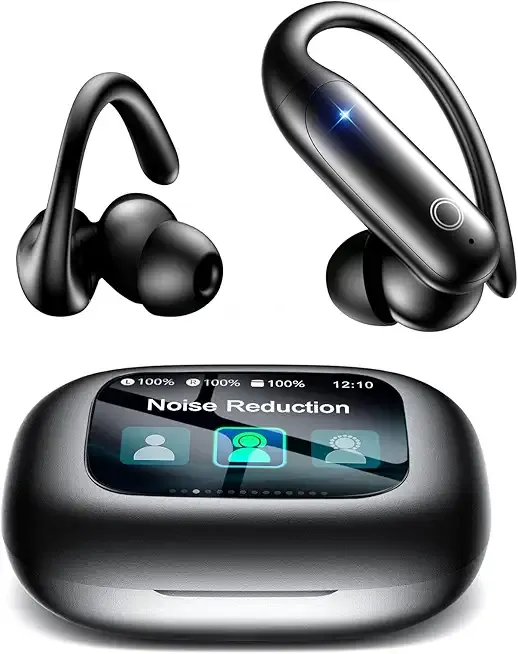 LEEMC Wireless Earbuds, Bluetooth Headphones 6.0, Ear Buds with Touch Screen, ANC ENC Noise Cancelling, 40H Bass Stereo Sound Over-Ear Earphones for iOS, Android, Sports, Workout, JetBlack