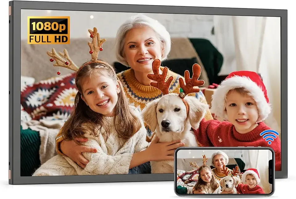 Large Digital Picture Frame 21.5 inch WiFi-Photo-Frame - 32GB, 1920x1080 IPS FHD, Auto Rotate, Load Photos Videos from Phone via App Email, Free Cloud Storage, Wall Mounted, Gift for Father Mother