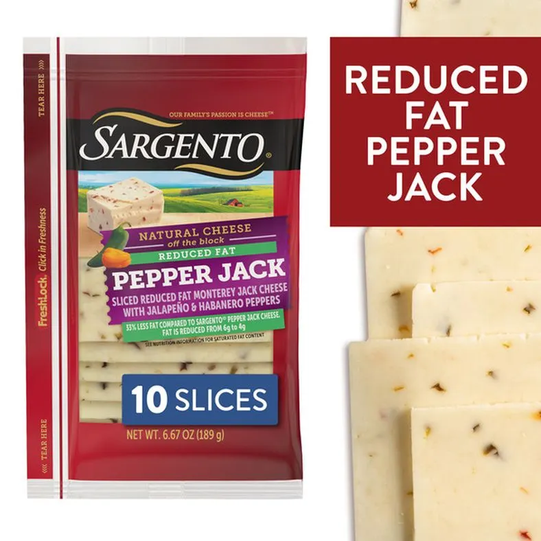 Sargento Reduced Fat Natural Pepper Jack Sliced Cheese, 10 Slices