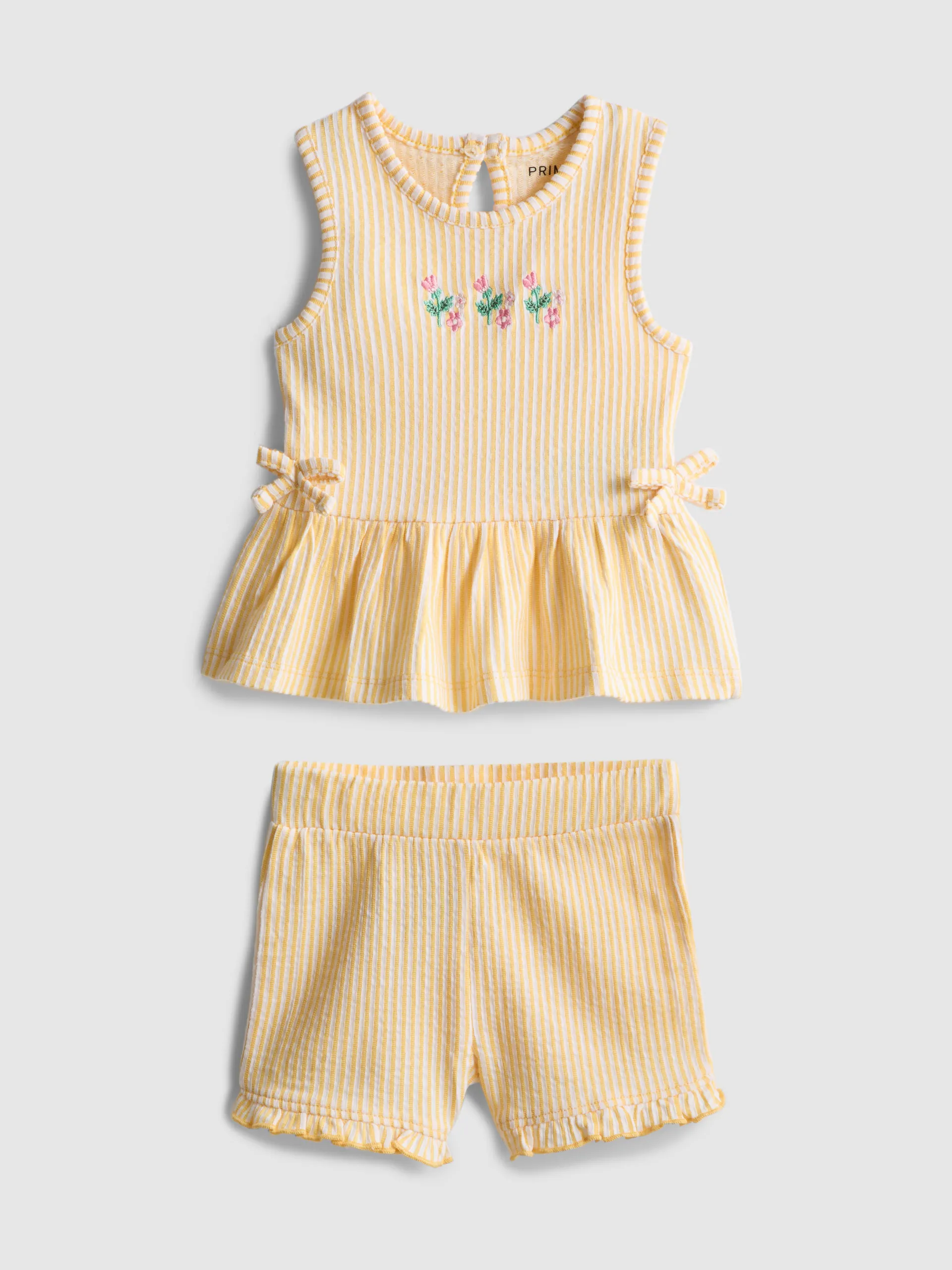 0–36 mois | Haut à basques et short à fleurs brodées