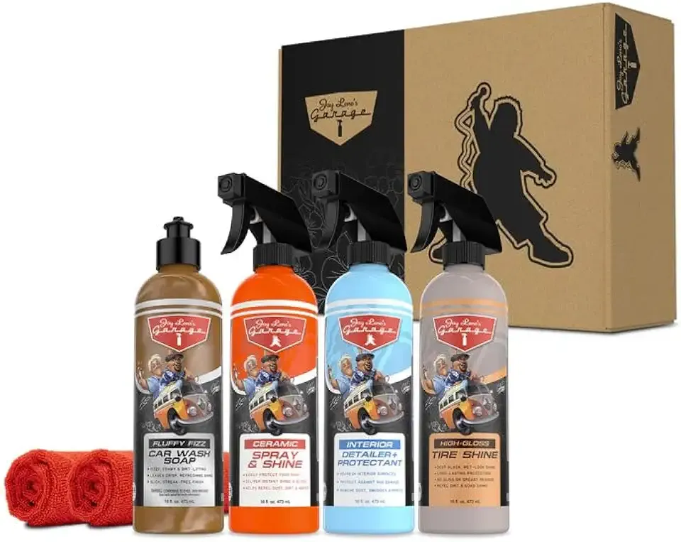 Jay Leno's Garage Gabriel Iglesias “Fluffy Edition” 7-Piece Complete Car Wash & Detailing Kit; Premium Microfiber Towels, Tire Shine, Interior Cleaner & Car Wax Ultimate Auto Care Gift Set