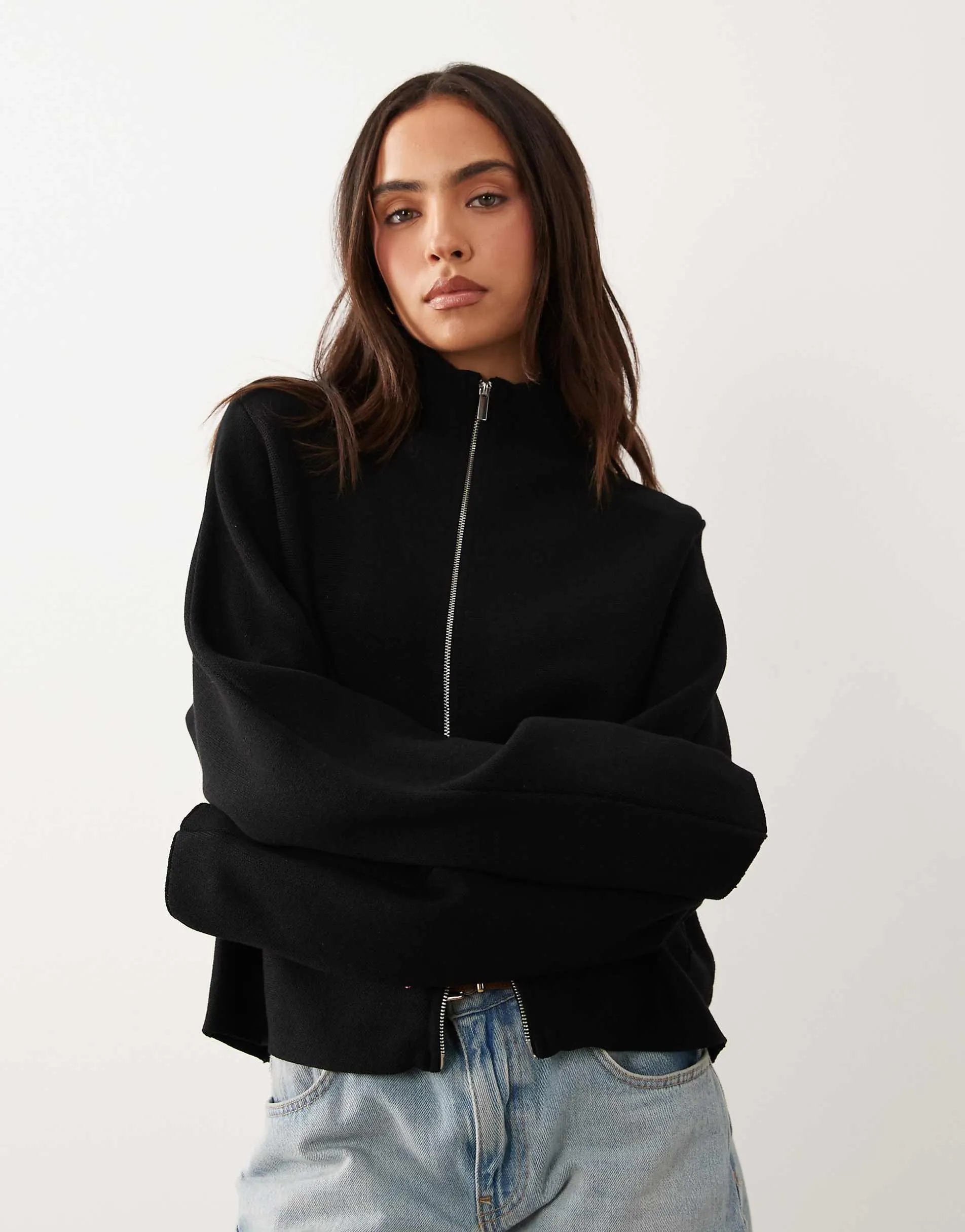 Gina Tricot knitted zip jacket in black