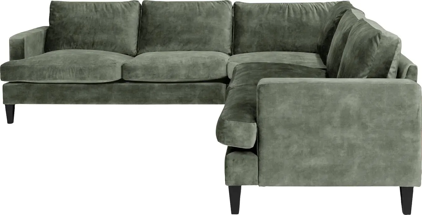 Sone dyp hjørnesofa Modulsofa. 2,5 seter + stort hjørne + 2 seter i stoff Adore, armlene W4, med duntopp.