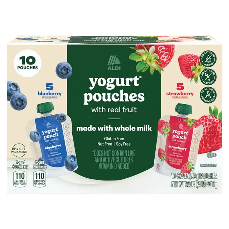 ALDI Yogurt Pouches with Real Fruit - 10 Pouches