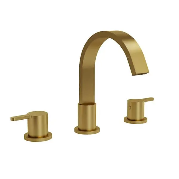 3-​Hole Waterfall 8 in.​ Widespread 2-​Handle High-​Arc Spot Resist Bathroom Sink Faucet with Metal Drain in Brushed Gold