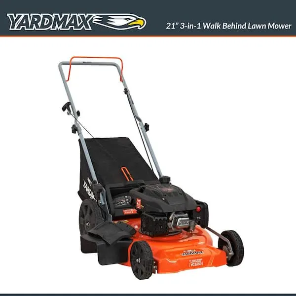YARDMAX 21 in. 170cc 3-in-1 Gas Walk Behind Push Lawn Mower with High Rear Wheels