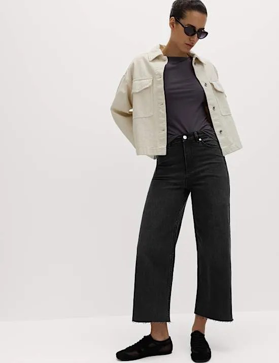 High Waisted Wide Leg Cropped Jeans