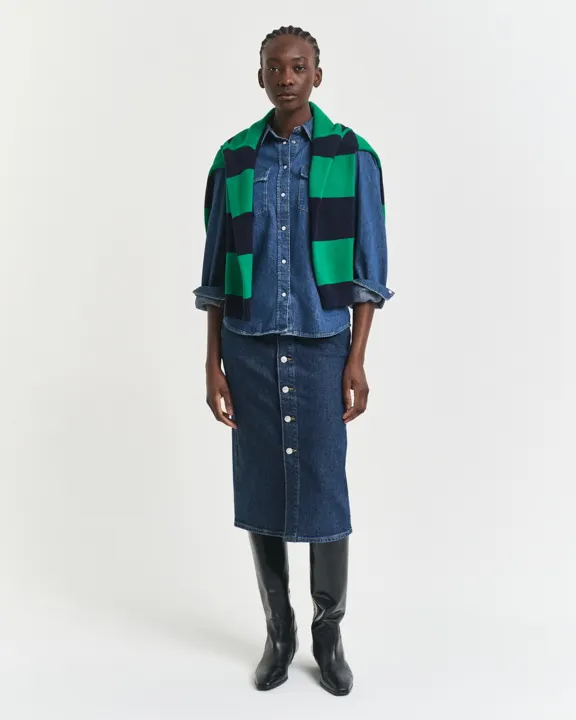 Midi-denimskjørt med knapper