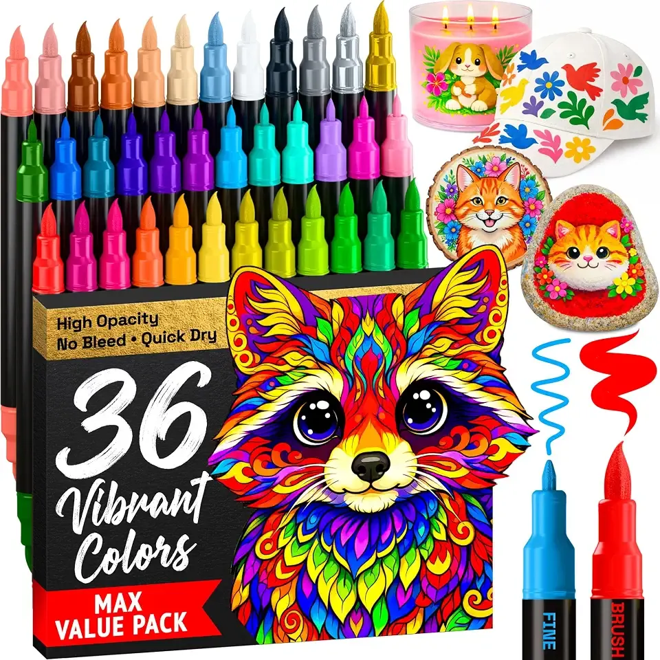 ARTISTRO 36 Dual-Tip Acrylic Paint Marker Pens for Drawing | For Fabric, Rock, Glass, Wood, & Molds, Arts & Crafts Gift for Adults, Teens, & Kids, Classroom Must Haves & School Supplies