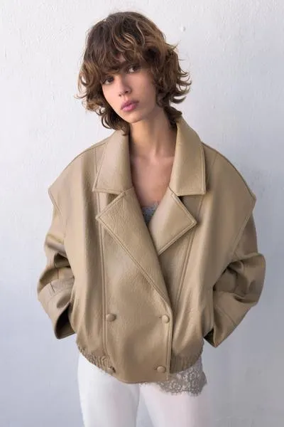 LEATHER EFFECT BOMBER JACKET