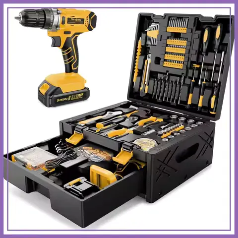 267-Piece Home Tool Kit with 21V Cordless Drill, 2.0Ah Battery & Charger in Portable Storage Toolbox