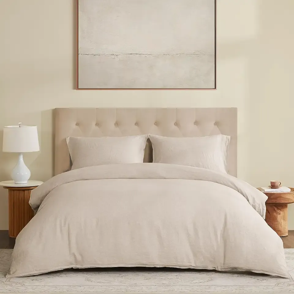 DAPU 100% Linen Duvet Cover Set 3PCs, Pure Natural French Flax Linen Duvet Cover King 90"x104" with Corner Ties and Zipper Closure, Soft Breathable Durable for Hot Sleepers (Natural Linen, King)