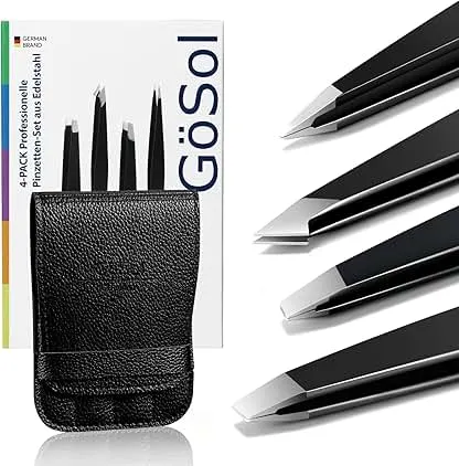 Tweezers Set - 4Pcs Professional Stainless Steel Eyebrows Tweezers for Women Facial Hair, High Precision Tweezers with Slant, Pointed, Flat Tips for Ingrown Hair Removal Women Men Tweezers Set - 4Pcs Professional Stainless Steel…