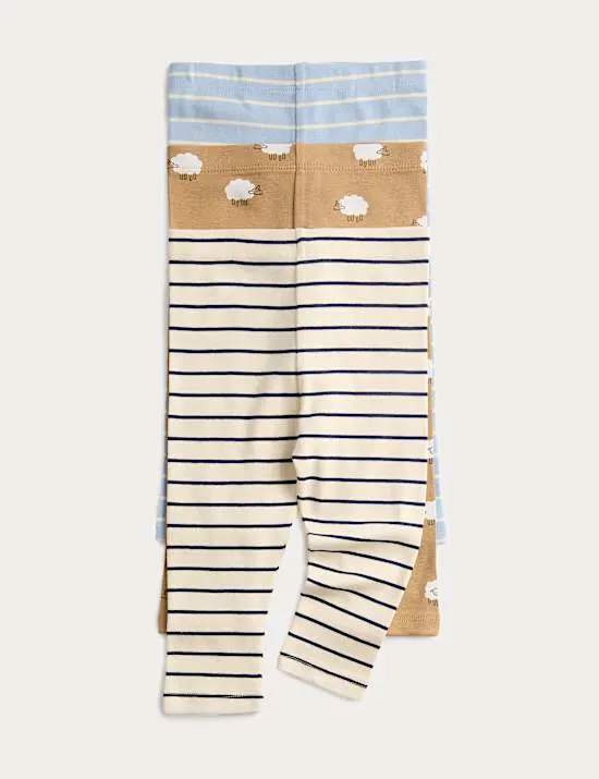 3 Pack Pure Cotton Printed Leggings (0-24 Mths)