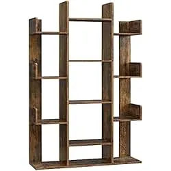VASAGLE Bookshelf, Tree-Shaped Bookcase with 13 Storage Shelves, Rounded Corners, 9.8”D x 33.9”W x 55.1”H, Rustic Brown ULBC67BXV1