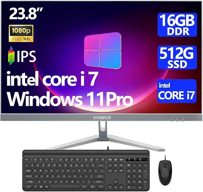 23.8-Inch Fhd All-in-One Desktop Compute,Core i7, 16GB DDR RAM,512GB PCIe SSD,1920x1080 FHD Display, WiFi, Bluetooth,Mouse and Keyboard Include,with 1-Year Warrant