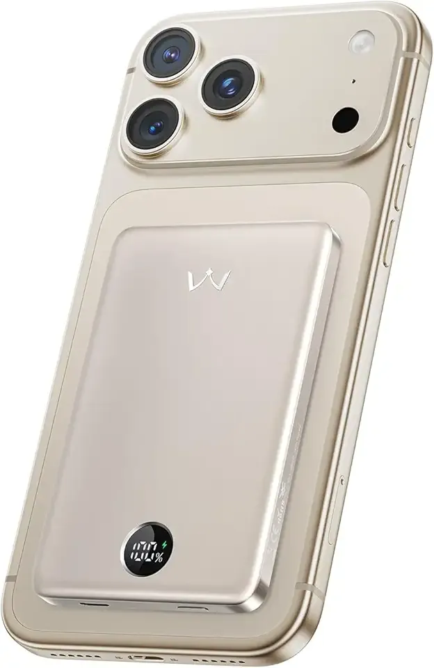 iWALK Magnetic Portable Charger, 5,000mAh Ultra-Slim Power Bank Wireless Charging Battery Pack with LED Power Display, Comfortable Grip Powerbank Compatible with iPhone 17/16/15/14/13 Series,Starlight