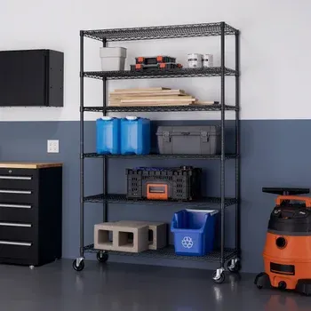 TRINITY 6-Tier Wire Shelving Rack, 48" x 18" x 72" NSF, Includes Wheels