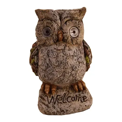 Solar-Dekofigur Eule - beige-braun - 37 cm