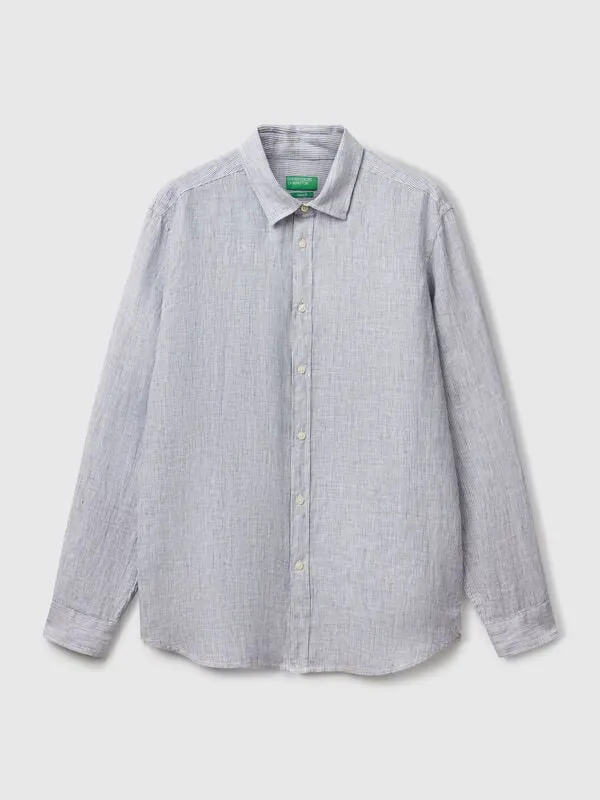 Blue patterned shirt in pure linen