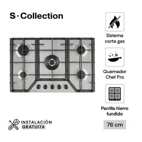 Encimera Empotrable A Gas 5 Hornillas S-Collection 3120SOLCO064