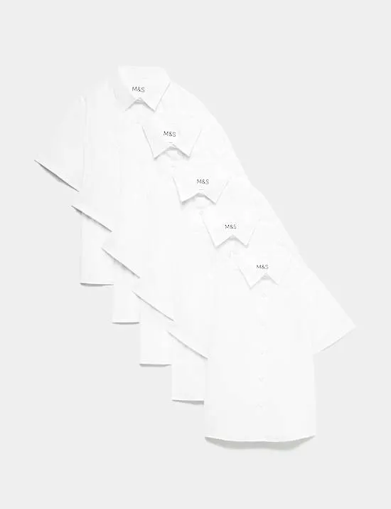 Girls' 5 Pack Regular Fit Easy to Iron School Shirts (2-18 Yrs)