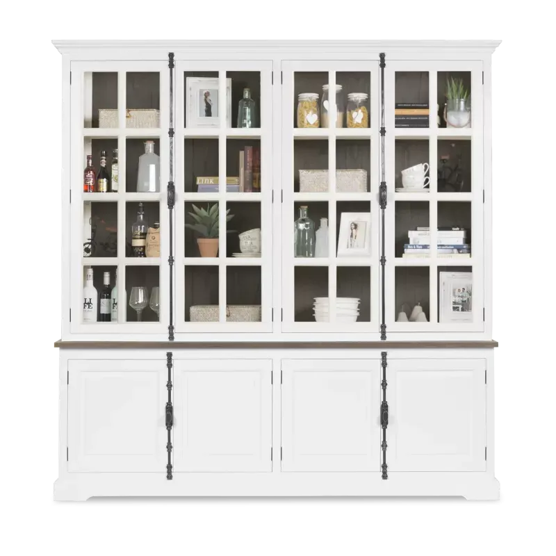 Vitrinekast (216cm - espagnolet) Lakewood - Clear/Mindi Rustic Grey