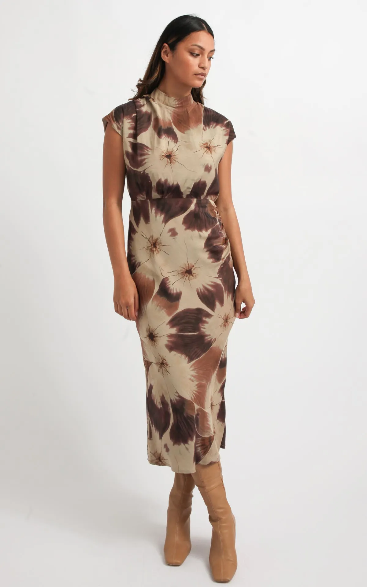 Matte Satin High Neck Dress