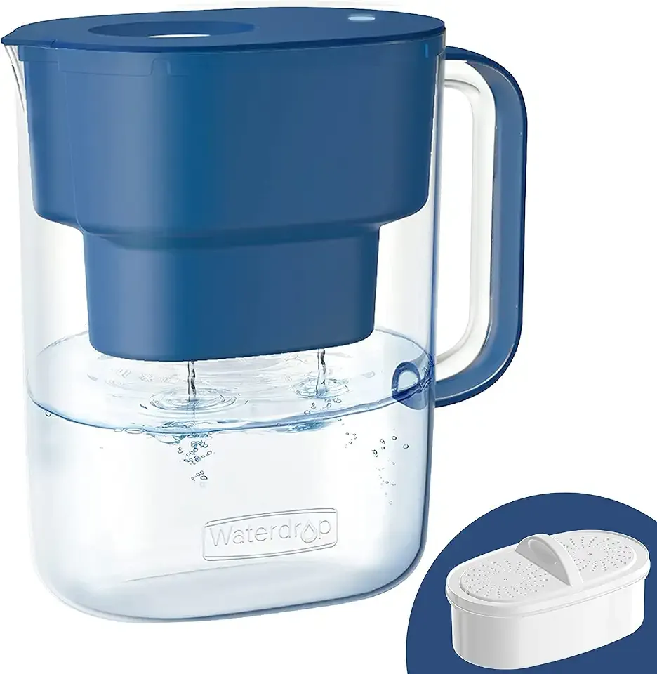 Waterdrop Water Filter Pitcher, 200-Gallon Long-Life, 10-Cup Large Water Filter Pitcher, Improved Coffee & Tea Taste, NSF Certified, 5X Times Lifetime, Reduces PFOA/PFOS, Chlorine, Classic Blue