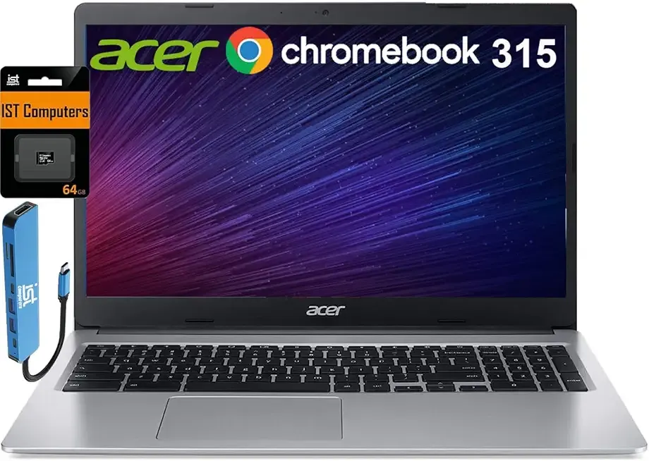 Chromebook 315 15.6" (Intel Celeron N4500, 4GB RAM, 128GB Storage (64GB eMMC + 64GB IST SD Card)), IST Hub, Chrome OS
