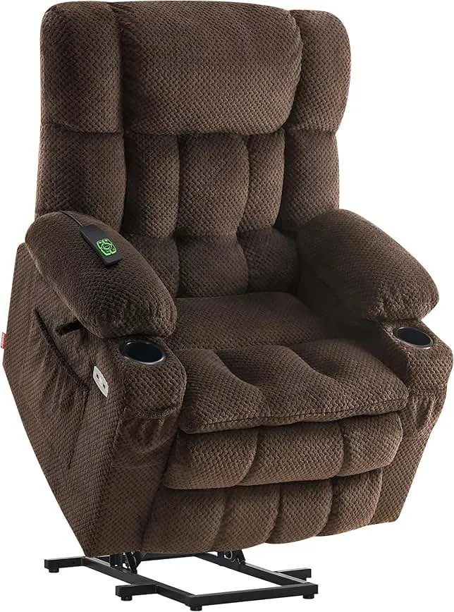 MCombo Dual Motor Power Lift Recliner Chair with Massage and Heat for Elderly People, Infinite Position, USB Ports, Cup Holders, Fabric 7890 (Medium, Mocha)
