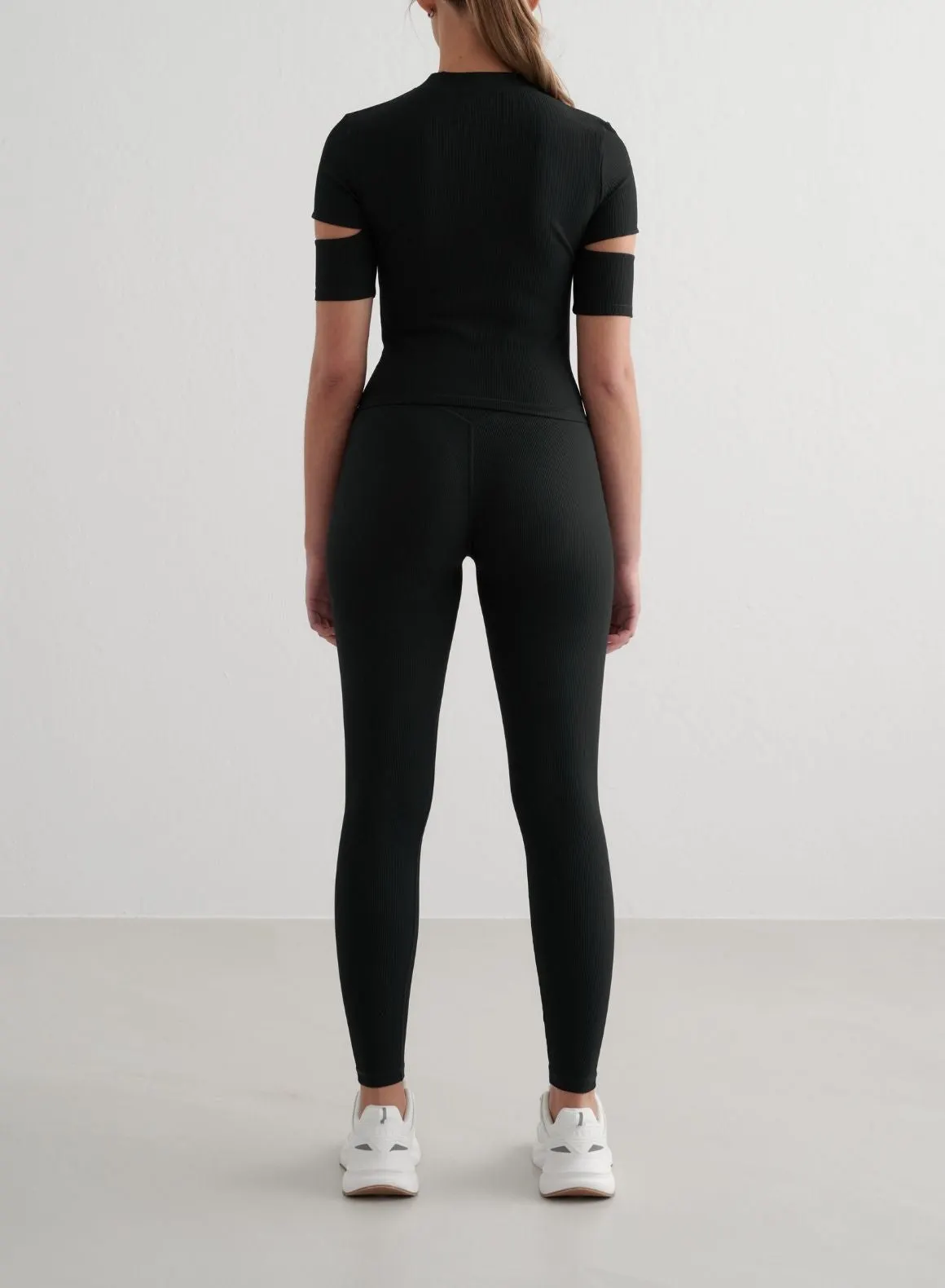 Black Ribbed Performance Cut-Out Top