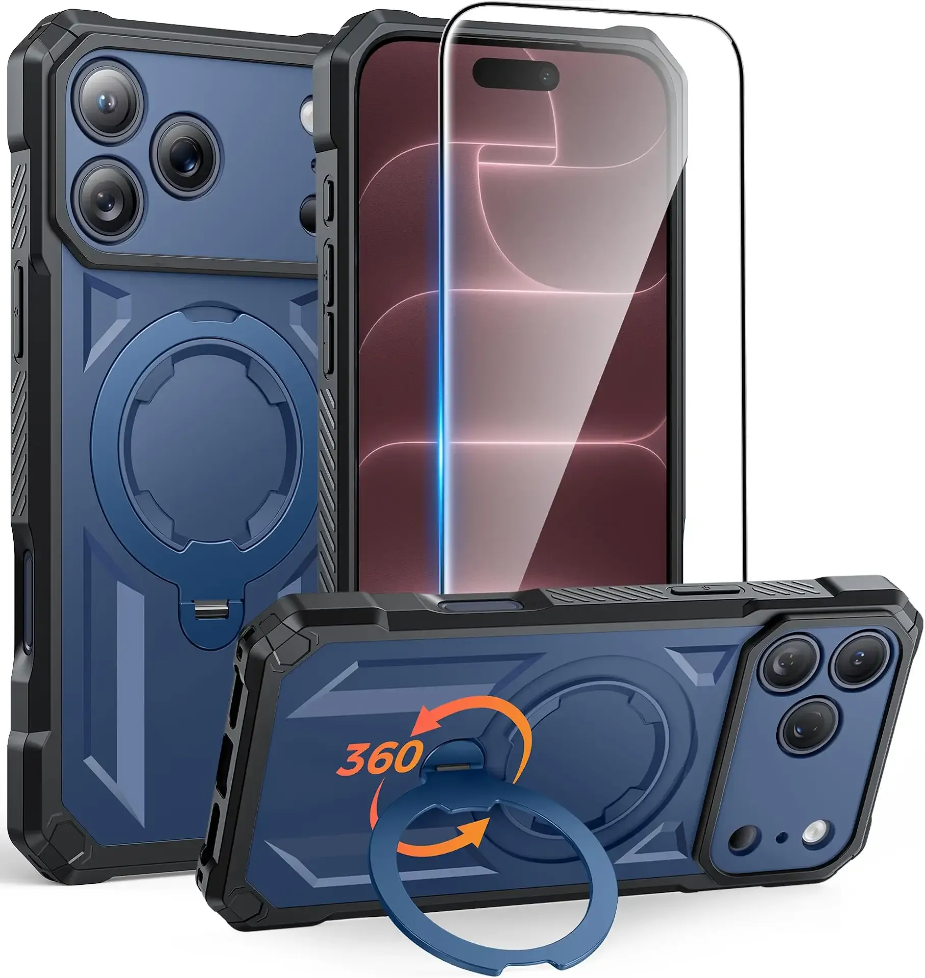 FNTCASE for iPhone 18 Pro/iPhone 17 Pro Case with 360 Spin Magnetic Stand | Screen Protector, Compatible with MagSafe, Heavy Duty 20FT Military-Grade Drop Protection, Ring Kickstand, Shockproof Rugged