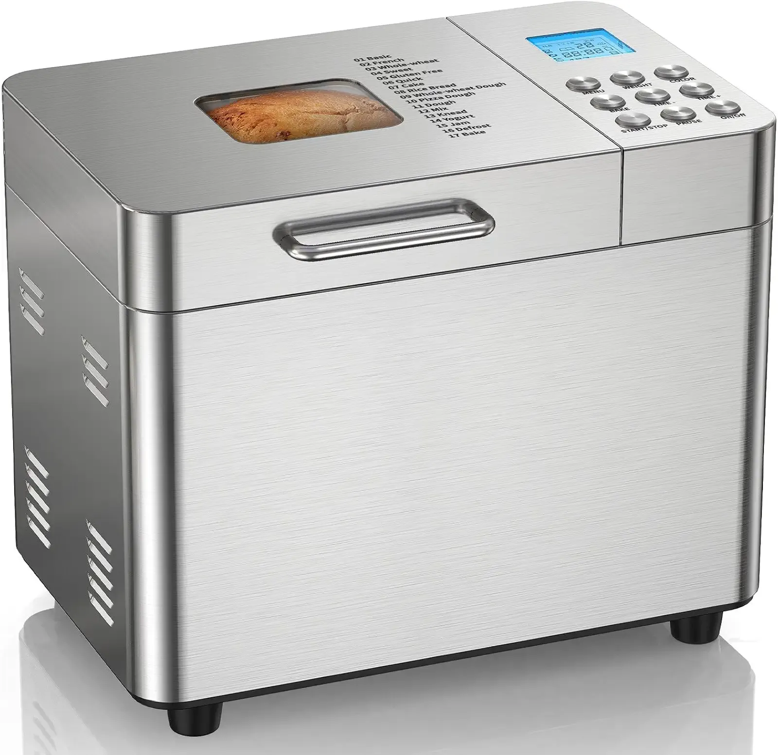 2LB Bread Maker, 17 in 1 Automatic Stainless Steel Bread Machine | Non-stick, Beginner-Friendly Controls, 15 Hour Timer, Easy to Clean Low Noise, High Success Rate for Homemade, LCD Display
